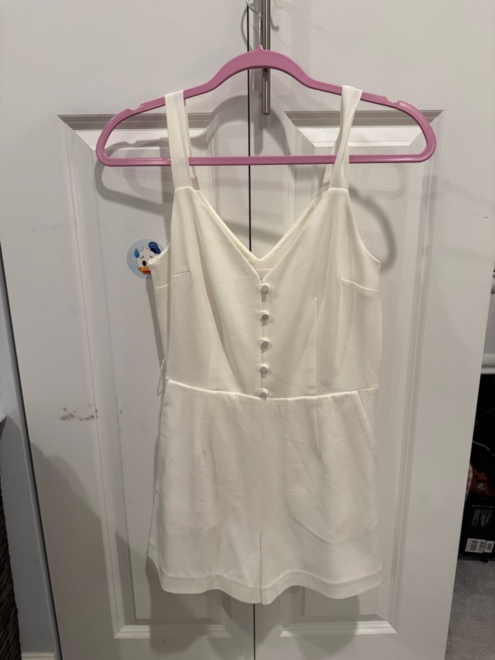 Little Moon Cream V-Neck Button Romper